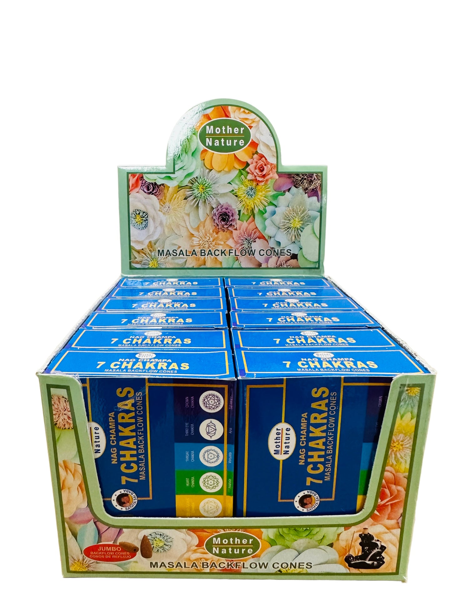 7 Chakras Backflow Cone Incense (12 Packs Per Box)