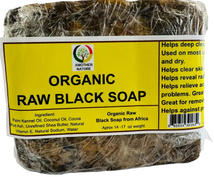 African Raw Black Soap (13-17 Ounce Size Bar)- (6 Bars) @ $2.99/each