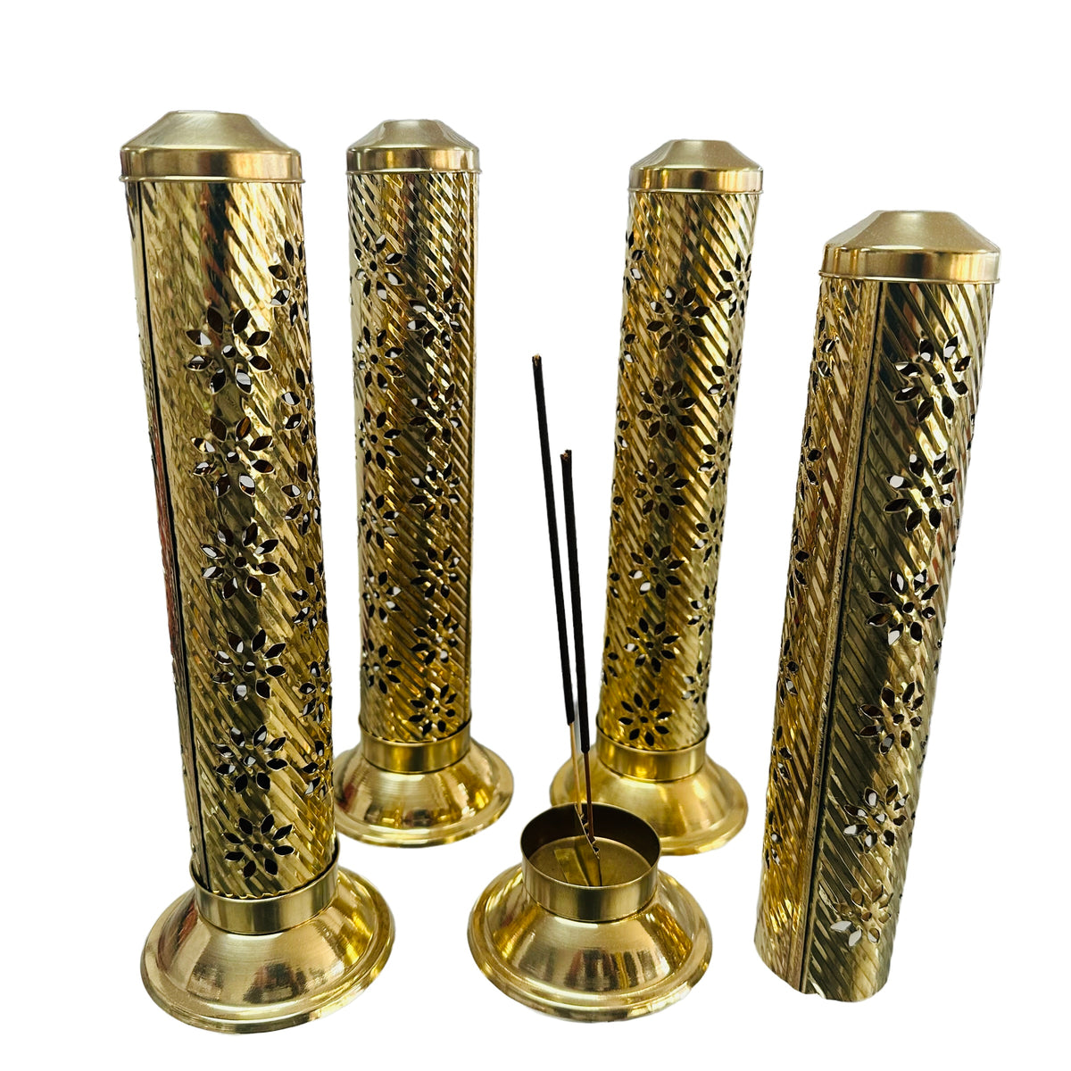 Incense Burner Tower Brass Flower Design -(6 Pieces) @ $5.49/each