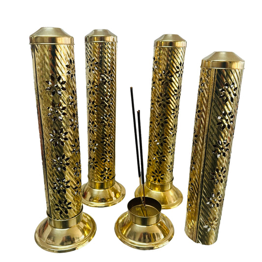 Incense Burner Tower Brass Flower Design -(6 Pieces) @ $5.49/each