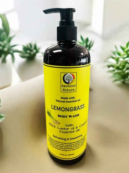 Lemongrass -Body Wash Infuse with Black Castor oil & Cedarwood Essential oil -(6 Pieces) @ $4.75/each